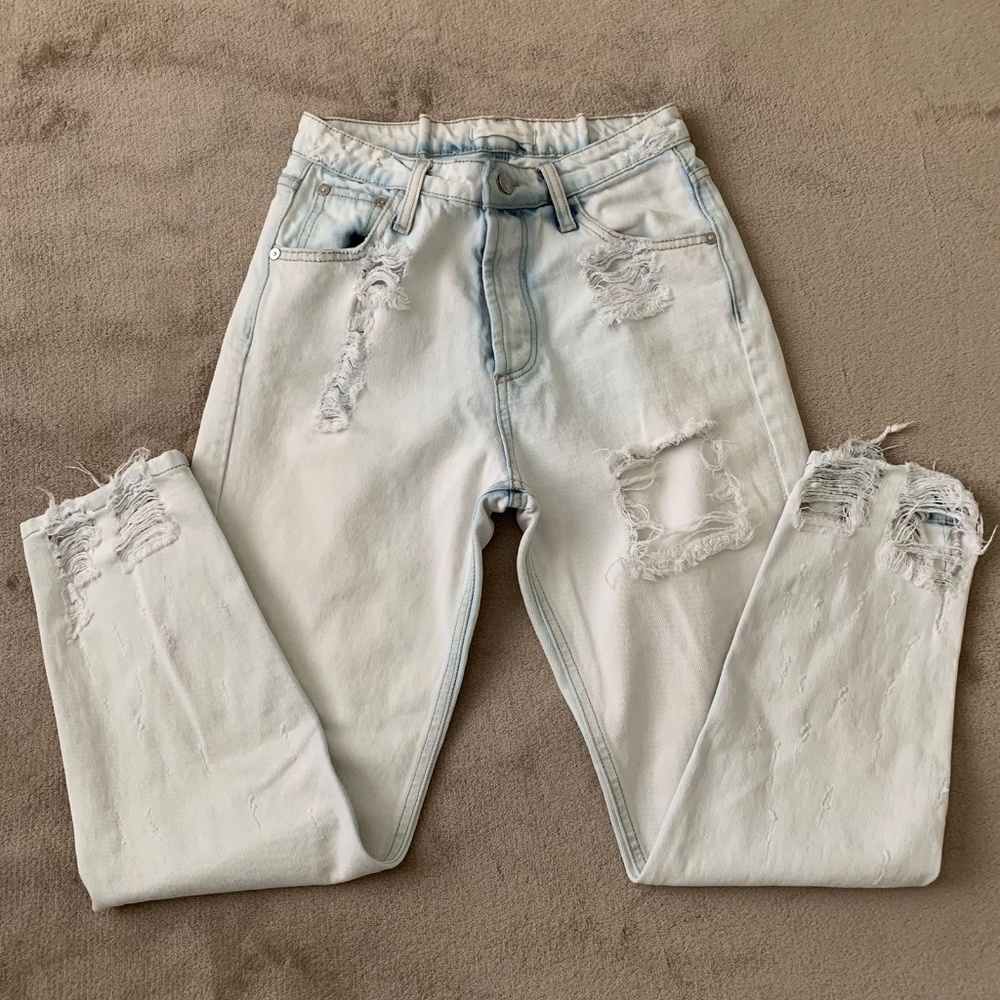 High-Rise Ripped Mom Jeans